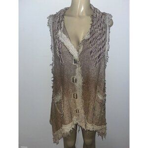 Vintage Claudia Grau Fringe Sleeveless Asymmetrical Hem Cardigan Size XL
